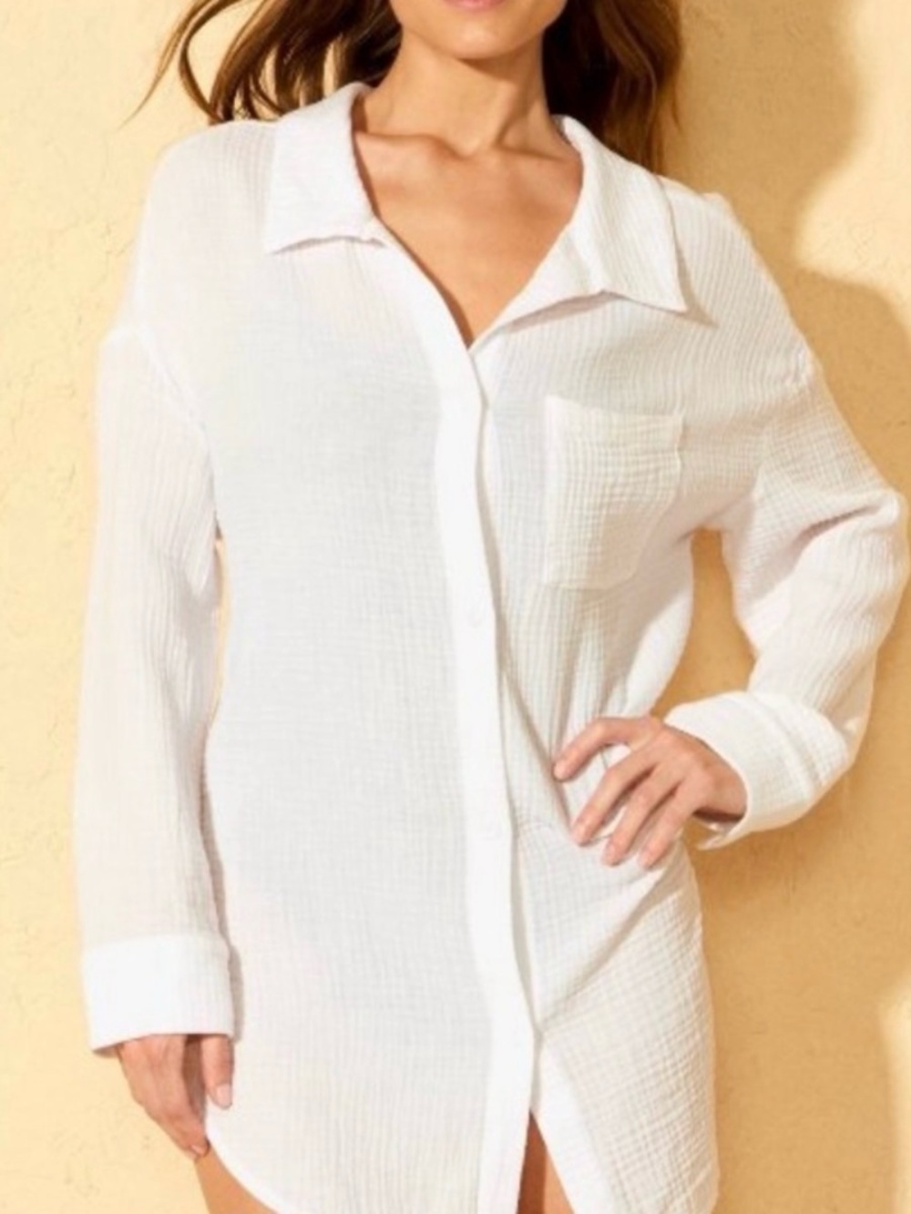 White Gauze Button-Up coverup